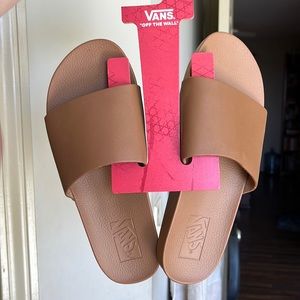 Vans tan leather slide never worn